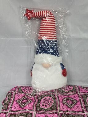 Patriotic Gnome Plush Holiday Decor - Red, White & Blue 16x9"